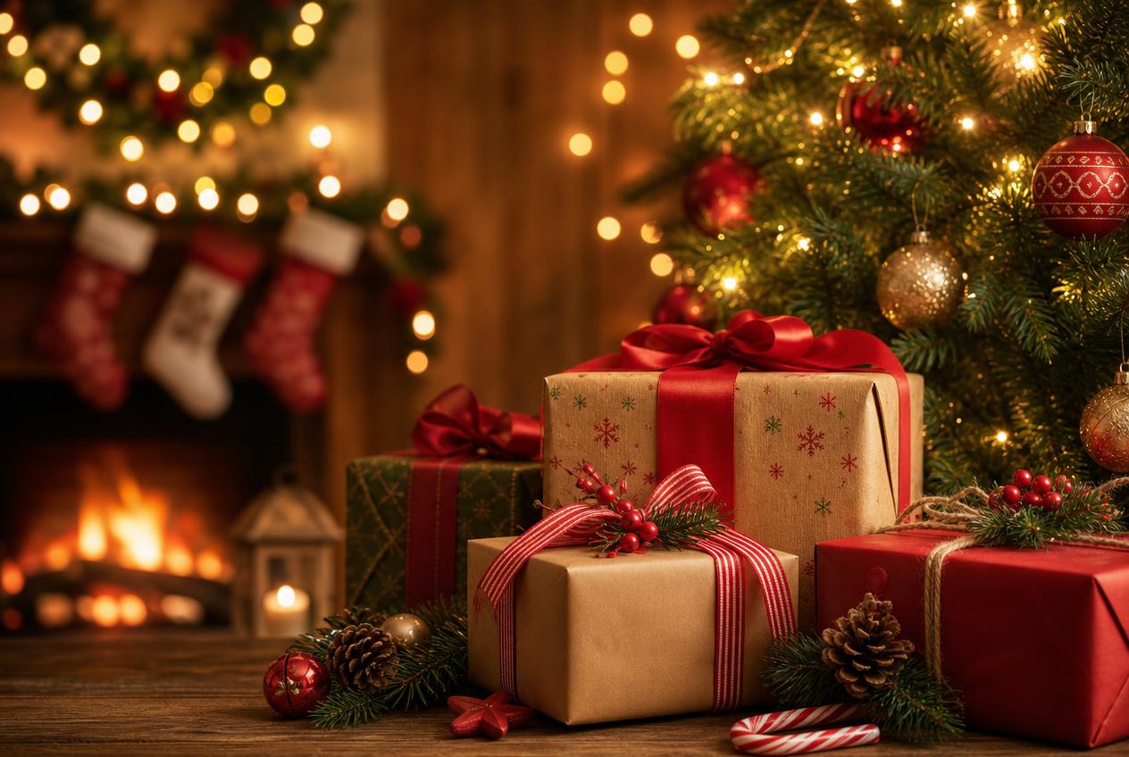 Kerstcadeau met zwart lint