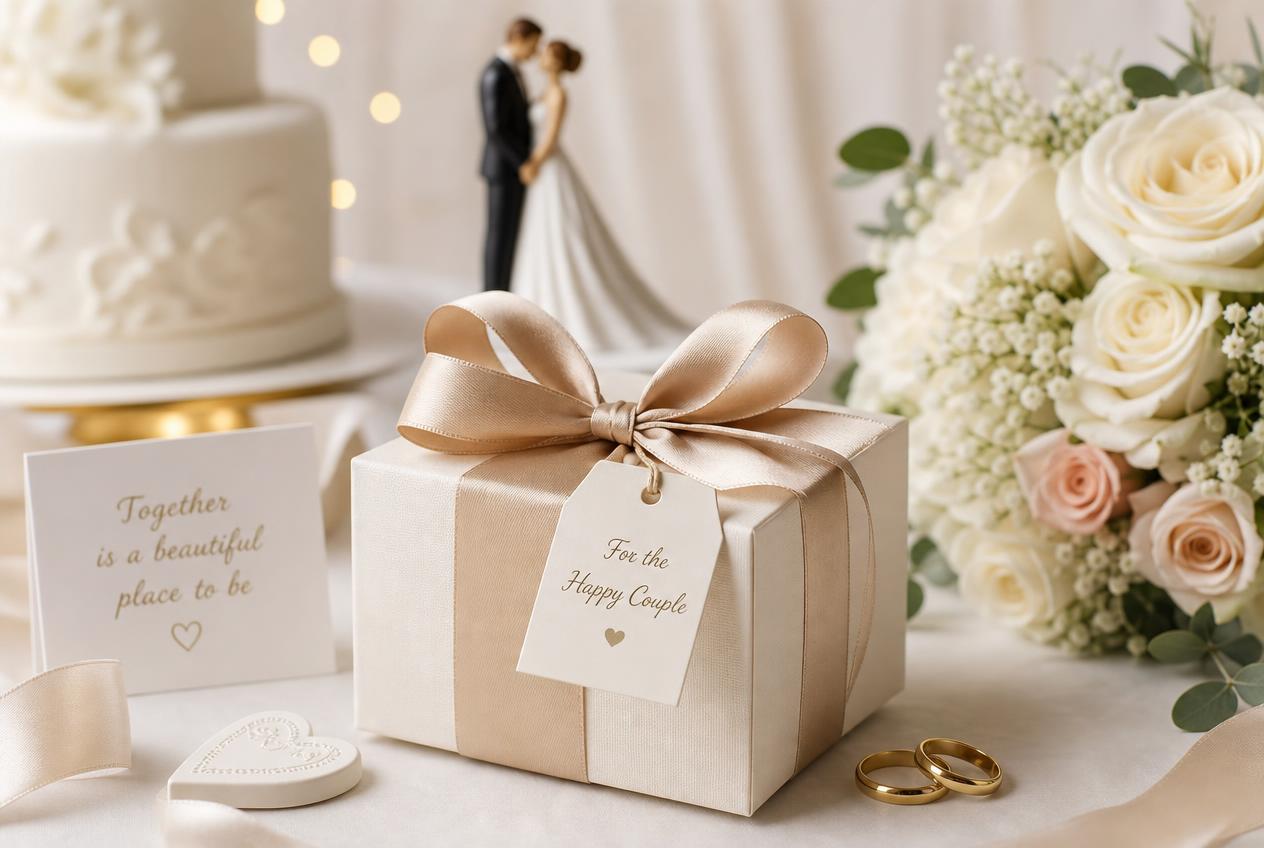 Twee roze met witte cadeaudozen voor een bruiloft
