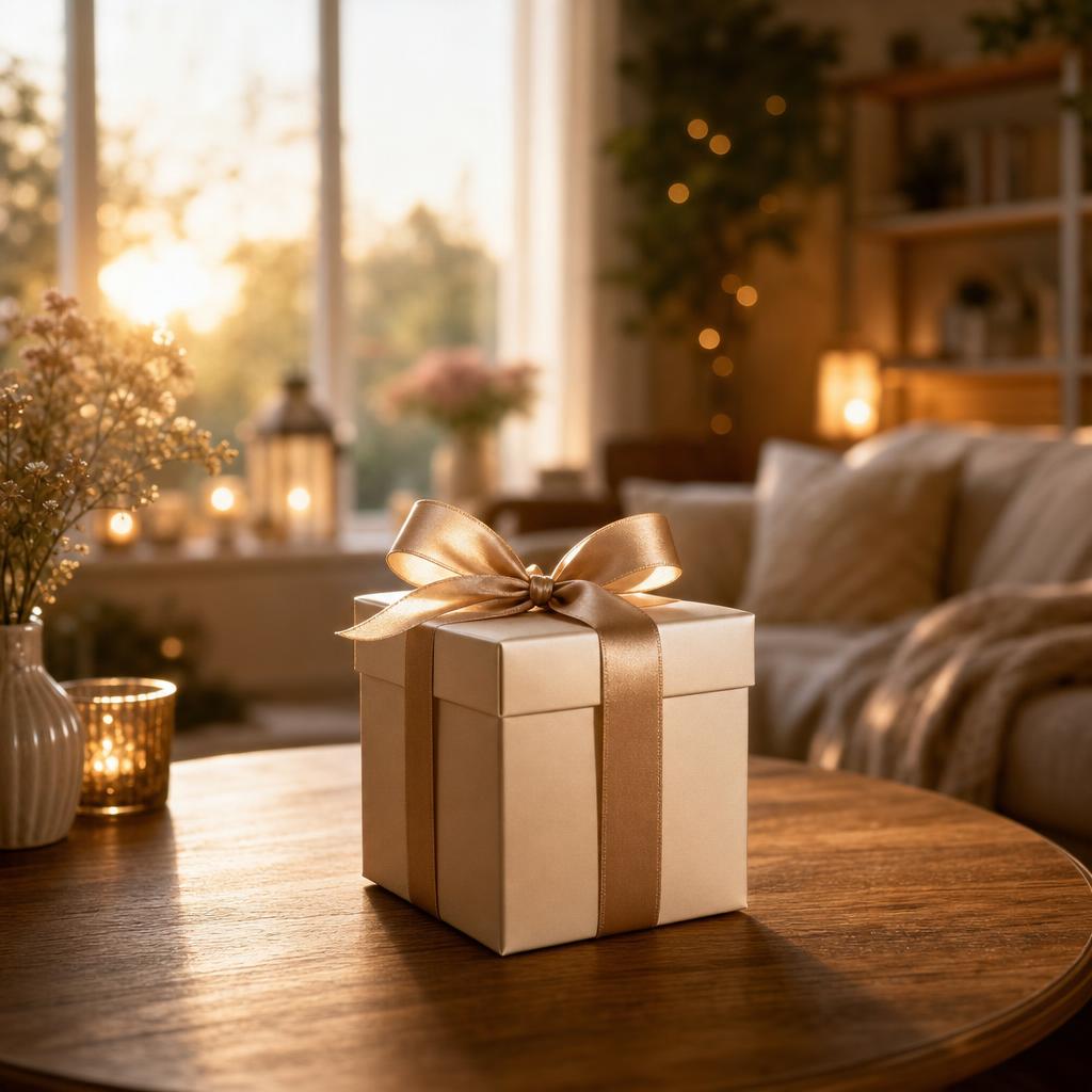 Bruin ingepakt cadeau met roze lint